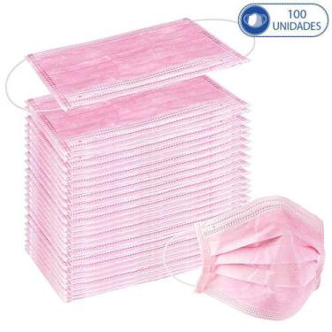Imagem de 100 Unidades de Máscaras Cirúrgicas Descartáveis Rosa Claro Feminina -