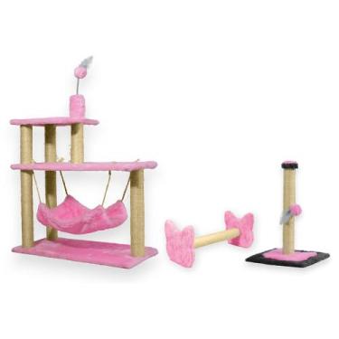 Imagem de Arranhador Para Gatos 3 Plataformas Rede E Brinquedos Poste P Torre Si