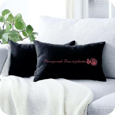 Imagem de Almofada Retangular Preta Serigrafada 30x50cm Floresça Pink - FASTLAR