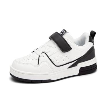 Imagem de LUCKY STEP Tênis infantil sem cadarço, confortável, casual, corrida, tênis, escola, cano baixo, para caminhada atlética para crianças/meninos/meninas, Branco/preto 1, 16