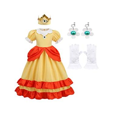 Imagem de BLOOMIRO Princess Peach Costume,Peach Dress Up for Girls Cosplay Outfit with Accessories (Yellow, 3T)