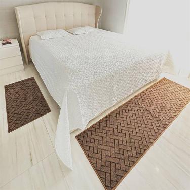 Imagem de Tapete Carpete Passadeira Trama Jogo 3 Peças Marrom