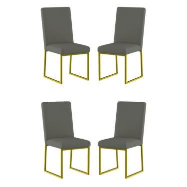 Imagem de Kit 4 Cadeiras De Jantar Com Base De Ferro Dourado – Balaqui Cor:cinza Cinza