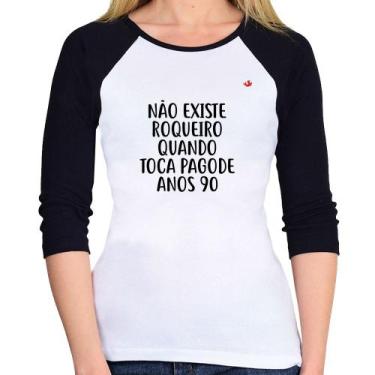 Imagem de Baby Look Raglan Não existe roqueiro quando toca pagode anos 90 Manga 