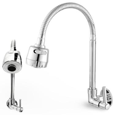 Imagem de Torneira Cozinha Gourmet Parede Pia Cano Inox Flexível 1/4 de volta - 