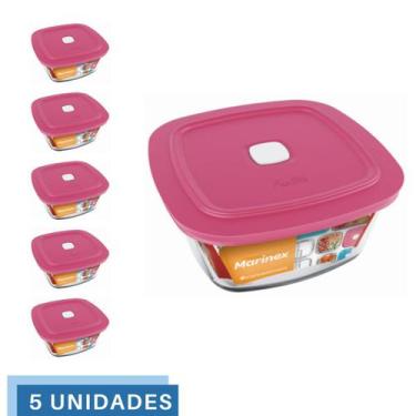 Imagem de 5 Potes Vidro Facilita Vap Quadrado Com Tampa 1L Marinex - NADIR FIGUE