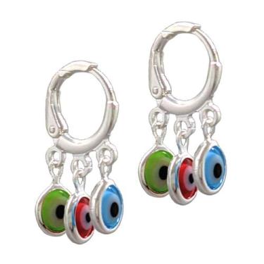 Imagem de Brinco Feminino Folheado a Prata Argola Trio Olho Grego em Caixa Acríl