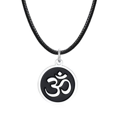 Imagem de Colar Om de aço inoxidável para homens e mulheres, banhado a ouro/prata/preto, colar com pingente de ioga Aum Om Ohm, símbolo sânscrito, corrente de meditação hindu, presente de joias masculinas e