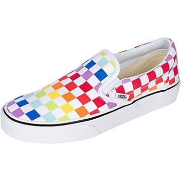 Imagem de Vans Tênis de skate unissex Slip On Rainbow Chex, (xadrez) arco-íris/branco verdadeiro 7267, 5.5 Women/4 Men