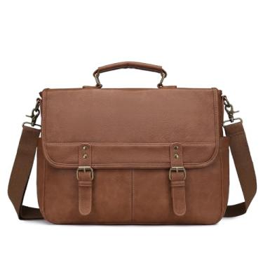 Imagem de Bolsa mensageiro de couro para homens, pasta de laptop de 15,6 polegadas grande bolsa de ombro para computador para trabalho/negócios/viagens