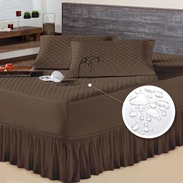 Imagem de Kit Protetor de Colchão Casal Padrão e 2 Porta Travesseiro Impermeável + Saia Box Tabaco