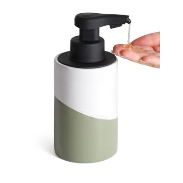 Imagem de BosilunLife Dispensador automático de sabão de cerâmica sem mãos com bomba à prova d'água recarregável Smart Electric Soap Lotion Dispenser Touchless para cozinha e banheiro (branco-verde, bomba de