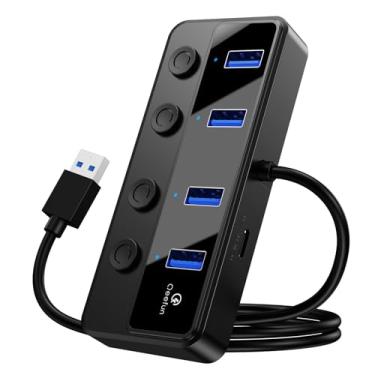Imagem de Qeefun Hub USB 3.0 de 4 portas com cabo estendido de 60 cm, porta de alimentação CC extra tipo C 5V/3A, hub de dados USB para Mac, Mac Pro/Mini, iMac, Surface, XPS, PS4/PS5, pen drives USB, HDD móvel
