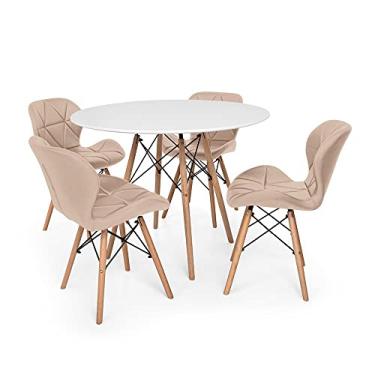 Imagem de Kit Mesa Jantar Eiffel 100cm Branca + 04 Cadeiras Slim - Nude