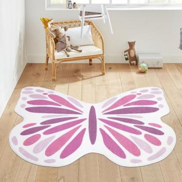 Imagem de Topotdor Lindo tapete de borboleta infantil para quarto de meninas, tapete de berçário macio lavável para decoração de sala de jogos, rosa 89 x 109 cm