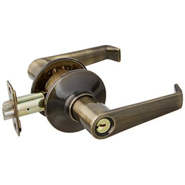 Imagem de Schlage Maçaneta de porta F51AELA609 de latão antigo com chave Elan F51A à prova de pânico