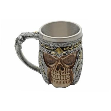 Imagem de Rite Edge Caneca Knight Skull 500-600ml - Resina e aço inoxidável - Design medieval exclusivo - Caneca de caveira feita à mão - Ideal para colecionadores e fãs de cavaleiros e fantasia medieval