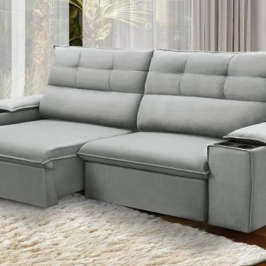 Imagem de Sofá Retrátil e Reclinável Vannes 2,25cm com Porta Copos e Objetos Prata