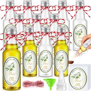 Imagem de Blushtier Conjunto de 12 garrafas de azeite de oliva de plástico de 50 ml com tampa de ponta transparente, tampas e rótulos, mini dispensador vazio transparente para armazenamento de molho de suco de