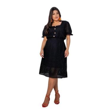 Imagem de Vestido Em Laise Midi Pls Size Com Botões E Decote Quadrado Com Cinto 