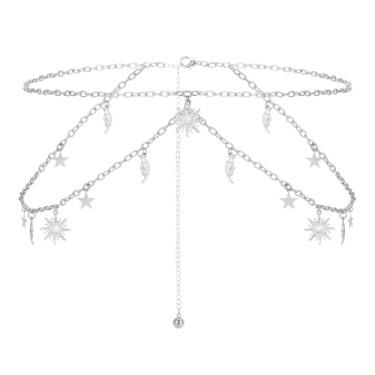 Imagem de JAZTAKU Cinto de metal multicamadas para mulheres, corrente de barriga para vestidos, jeans, saias, calças, Medium