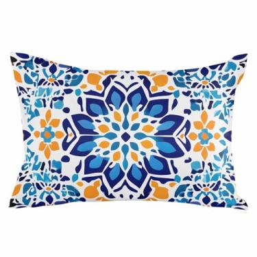 Imagem de TweetyBed Capas de almofada à prova d'água para ambientes externos abstratas flores azuis amarelas conjunto de 2 fronhas decorativas para ambientes externos arte vintage capas de almofada para pátio