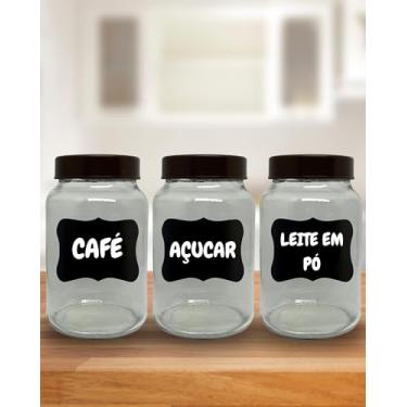 Imagem de Kit Potes de Vidro para Café, 3 Unidades de 600 ML, com Caneta e Lousa Adesiva
