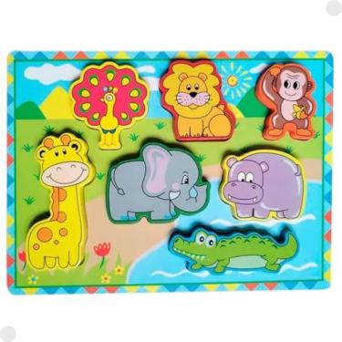 Imagem de Brinquedo Animais da Selva Jogo Encaixar em Madeira Educativo DMT5735B - dm Toys