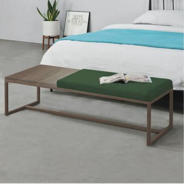 Imagem de Calçadeira Recamier Londres 140cm Industrial Marrom Suede Verde Tampo Quadrado mdf Rúst...