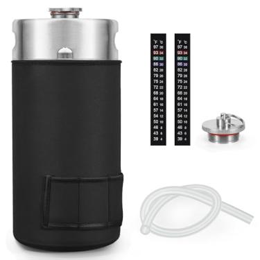 Imagem de HGKEKE Mini Barril Growler 3,628 g Aço Inoxidável Mini Barril Portátil Growler Homebrew Growler Pressurizado com Tampa de Válvula de Escape Mini Barril Isolador Manga Vedação Tampa do Puxador - Prata