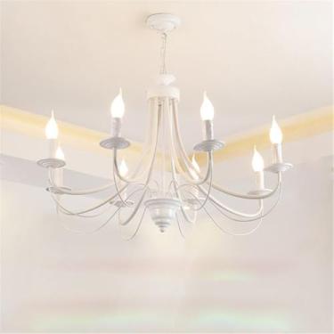 Imagem de OUFULA Candelabro Simples Americano LED Personalidade Criatividade Sala de Estar Restaurante Quarto Estudo Villa Hotel Café Bar Clothing Store Lâmpada Pendente (B Branco A 8 luzes)