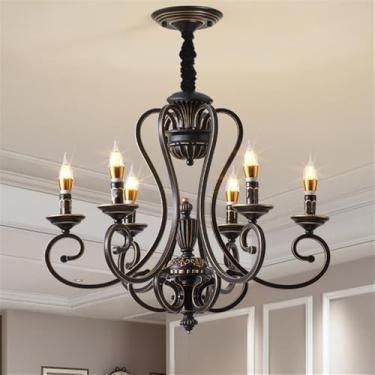 Imagem de OUFULA Lustre retrô americano LED Personalidade Criatividade Sala de Estar Restaurante Quarto Estudo Villa Hotel Café Bar Clothing Store Lâmpada Pendente (E 6 luzes)