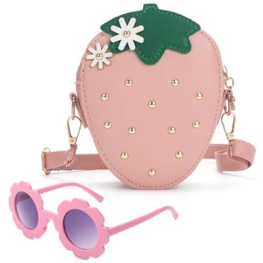 Imagem de LJCTULY Bolsa de morango para meninas - Bolsa tiracolo infantil em forma de fruta com rebites - Presente de aniversário, rosa, Medium, Formato de morango