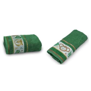 Imagem de Kit 1 Toalha de Banho + 2 Lavabos Infantil Soft Kids Appel, Selva Verd