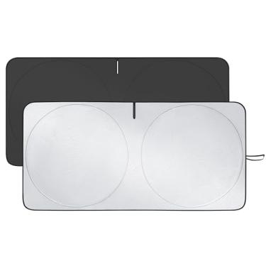 Imagem de Para-brisa de carro para-sol fácil de instalar, design de camada dupla, bloqueia 99% dos raios UV, mantém o refrigerador do carro grande (162 x 86 cm)