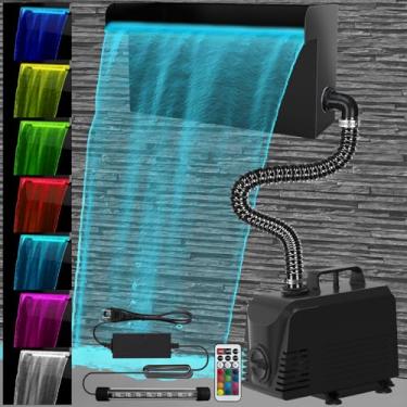 Imagem de AquaMiracle Kit De Cascata Tudo-Em-1 Com Luzes Led, Vertedouro De Aço Inoxidável De 8" Com Bomba De Água De 660 Gph, Fonte De Cascata Iluminada Para Jardim Aquático, Quintal, Piscina