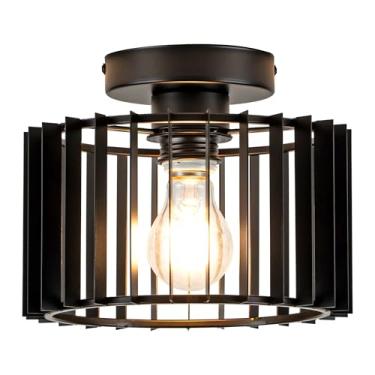 Imagem de Zlepmlla Luminária De Teto Industrial Em Ferro Preto Com Gaiola Embutida, 9 Polegadas De Diâmetro, Luminárias De Corredor, Luzes De Teto Modernas Para Corredores, Entrada, Banheiro, Quarto, Cozinha