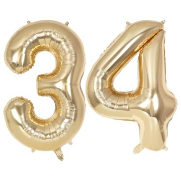 Imagem de Champagne Large Number 34 Balloon, 40 Inch Light Gold Foil Helium Number Balloons, Giant Mylar Number 34 Balloons for 34 Years Old Birthday Party Anniversary Decorations (Champagne Gold 34)