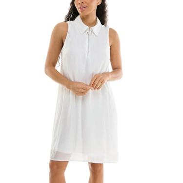 Imagem de Zac & Rachel Vestido feminino sem mangas com colarinho e zíper ajustável no peito, Branco brilhante, G