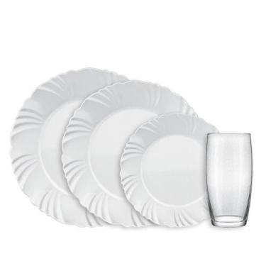 Imagem de Aparelho de Jantar 16 Peças Duralex Pétala com Copos 430ml, Branco, 16