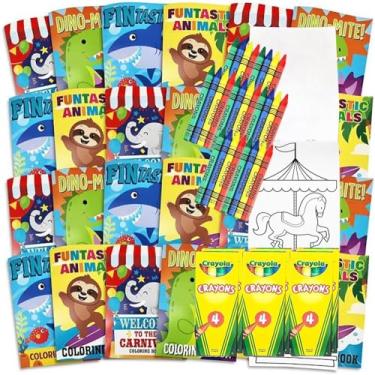 Imagem de 24 mini livros de colorir lembrancinhas de festa para crianças 4-8 – 24 livros e 24 gizes de cera (24 peças) livros de colorir premium para crianças, ideal para bolsa de aniversário, atividades infantis