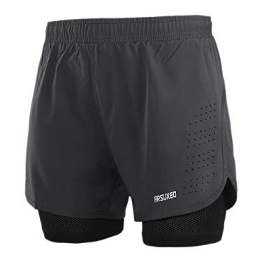 Imagem de Bermuda de corrida masculina ARSUXEO Active Training 2 em 1, Cinza, Medium
