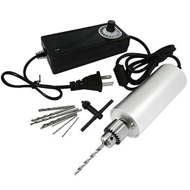 Imagem de Yakamoz Furadeira portátil de alumínio micro mini elétrica ajustável de 0,3 mm - 4 mm para PCB DIY com controle de fonte de alimentação 5A DC5V-12V | 10 peças micro brocas incluídas