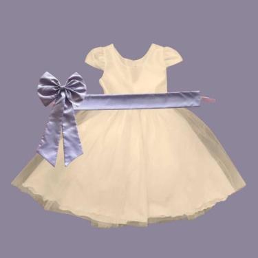 Imagem de Vestido longo Off White com Faixa e Laço LÍLAS Infantil Festa elegânci