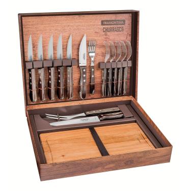 Imagem de Kit Churrasco Inox 15pc Polywoo Cas Tramontina Castanho No Voltagev