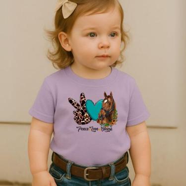Imagem de Camiseta Algodão Infantil Estampa Love Peace Horse 023 Amor Paz Cavalo
