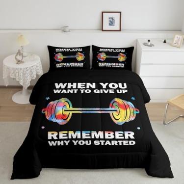 Imagem de Conjunto de edredom solteiro para levantamento de peso, para todas as estações, academia, esportes, jogos, decoração de quarto de adolescentes, aquarela com pintura de silhueta estrelada, enchimento