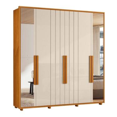 Imagem de Guarda-roupa Casal Portinari Ripado 6 Portas 4 Gavetas 2 Portas C/ Espelho - 7 Decor Cinamomo E Off White