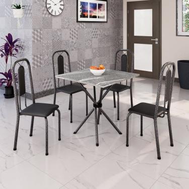 Imagem de Conjunto Sala de Jantar com 4 Cadeiras Lívia Preto / Prata
