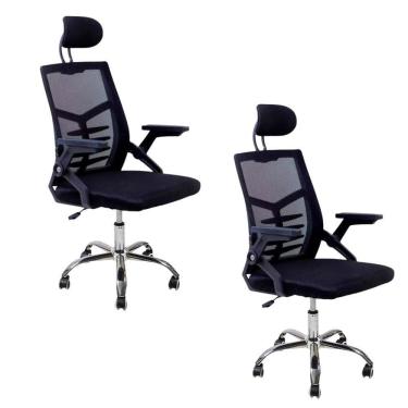 Imagem de Kit 2 Cadeiras Escritório Executiva Diretor Relax Ergonômica Com Apoio De Cabeça